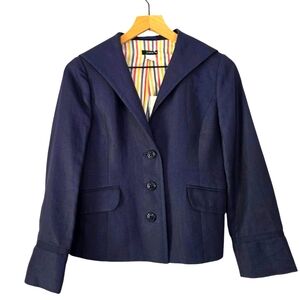 J.‎ Crew 100% Linen Sailor 3 Button Blazer Striped Silk Blend Lining Size 0 NWT